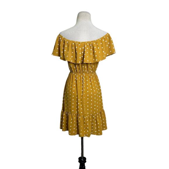 Forever 21 yellow white polka dots off shoulder mini dress size Small - Picture 2 of 12